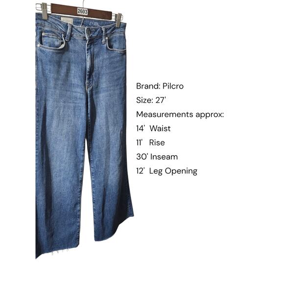 Pilcro Designed By Phila Womens 27' Blue Denim Wide-Leg High Rise Raw Hem Jeans - Picture 3 of 11